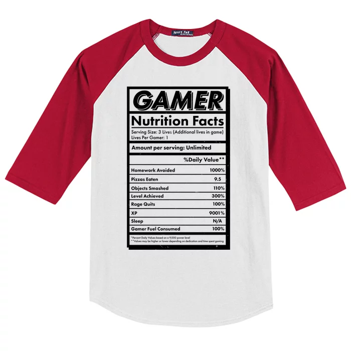 Funny Gamer Nutrition Facts Kids Colorblock Raglan Jersey