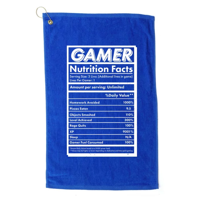 Funny Gamer Nutrition Facts Platinum Collection Golf Towel