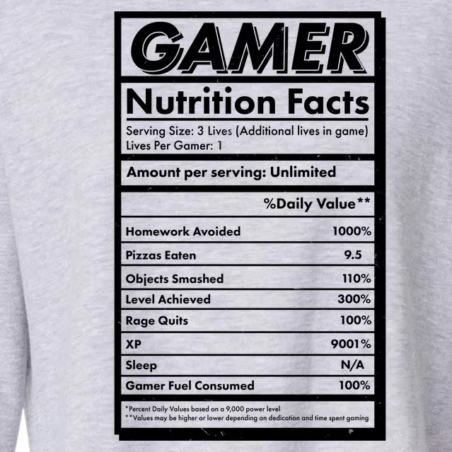 Funny Gamer Nutrition Facts Cropped Pullover Crew