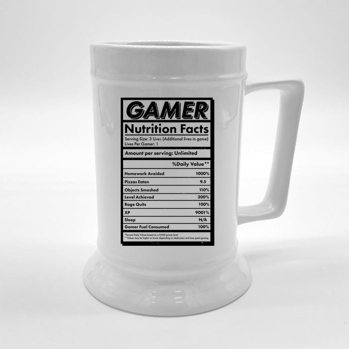 Funny Gamer Nutrition Facts Front & Back Beer Stein