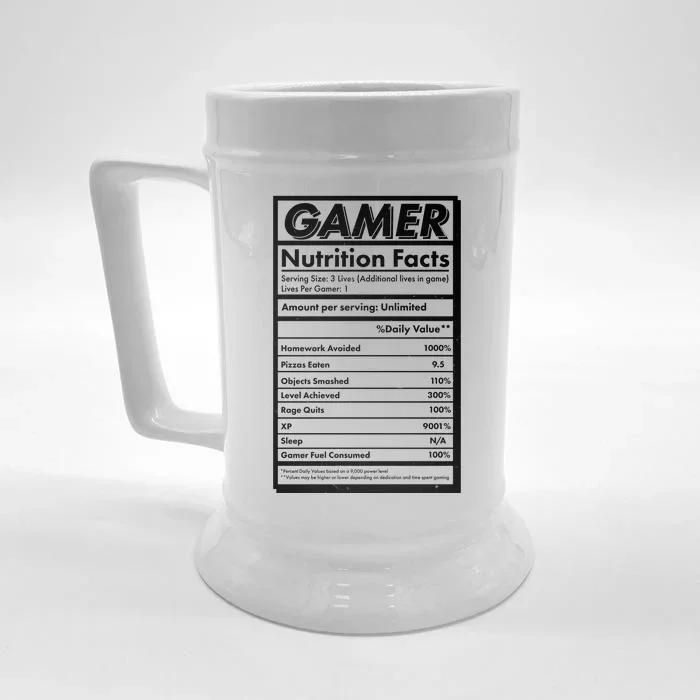 Funny Gamer Nutrition Facts Front & Back Beer Stein