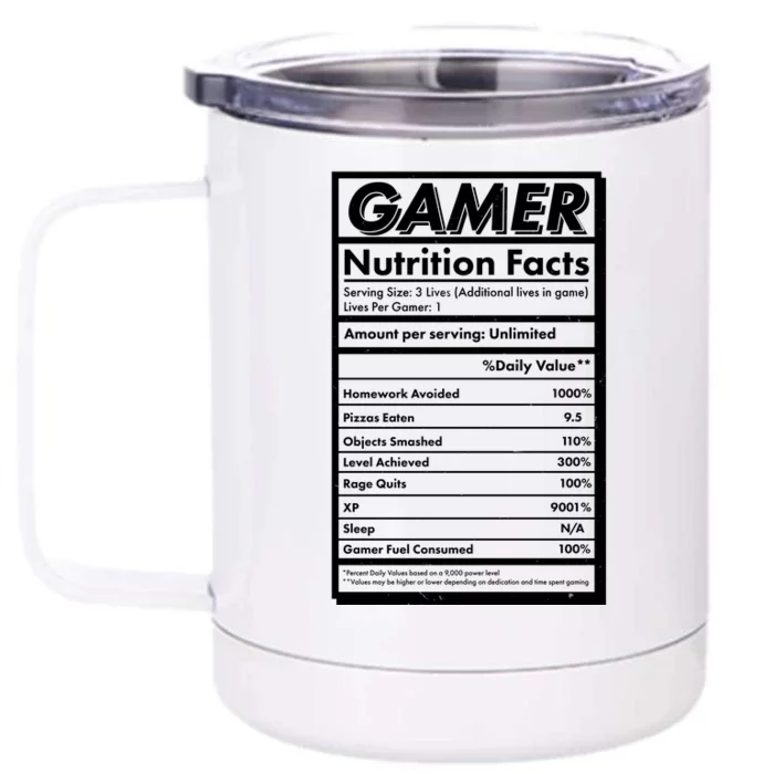 Funny Gamer Nutrition Facts Front & Back 12oz Stainless Steel Tumbler Cup