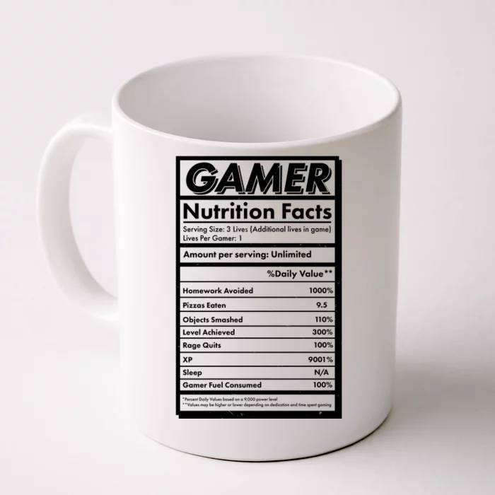 Funny Gamer Nutrition Facts Front & Back Coffee Mug