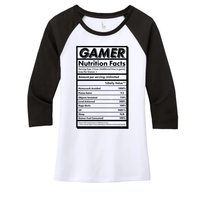 Funny Gamer Nutrition Facts Women's Tri-Blend 3/4-Sleeve Raglan Shirt