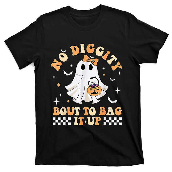 Funny Ghost No Diggity Bout To Bag It Up Spooky Halloween T-Shirt