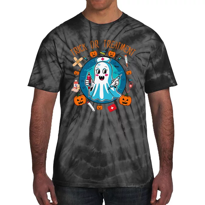 Funny Ghost Nurse Doctor Halloween Trick Or Treat Treatment Tie-Dye T-Shirt