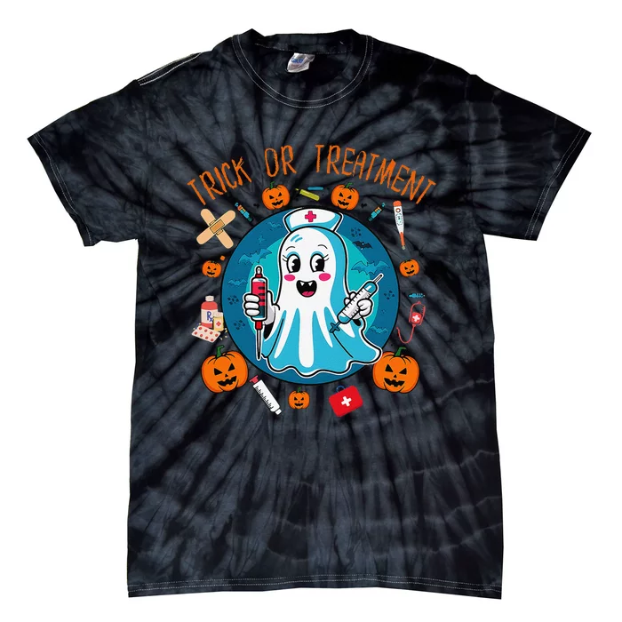 Funny Ghost Nurse Doctor Halloween Trick Or Treat Treatment Tie-Dye T-Shirt