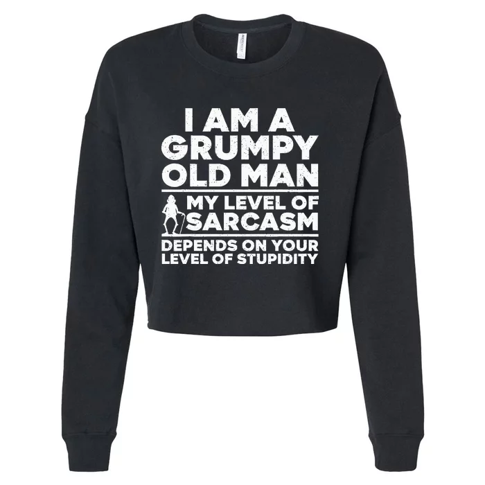 Funny Grumpy Old Man Art For Dad Grandpa Old People Cropped Pullover Crew