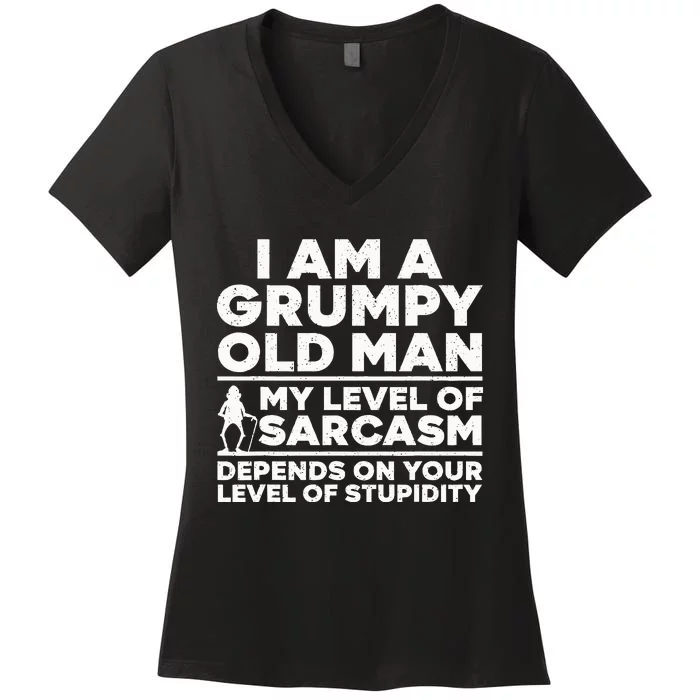 Funny Grumpy Old Man Art For Dad Grandpa Old People Women's V-Neck T-Shirt