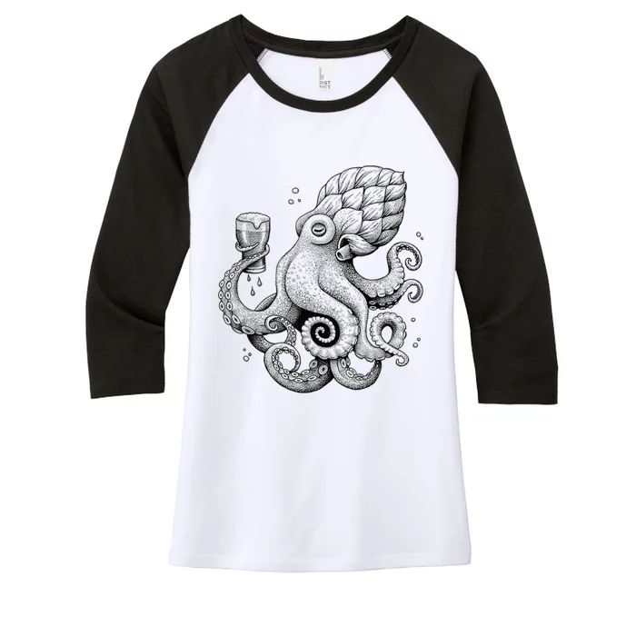 Funny Graphic Octopus Women's Tri-Blend 3/4-Sleeve Raglan Shirt