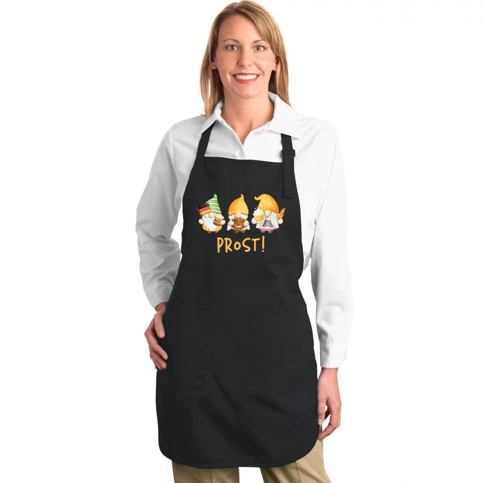 Fun Gnomes Oktoberfest Prost Beer Pretzel German Flag Full-Length Apron With Pocket