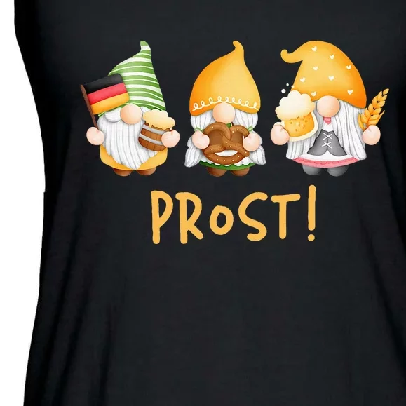 Fun Gnomes Oktoberfest Prost Beer Pretzel German Flag Ladies Essential Flowy Tank