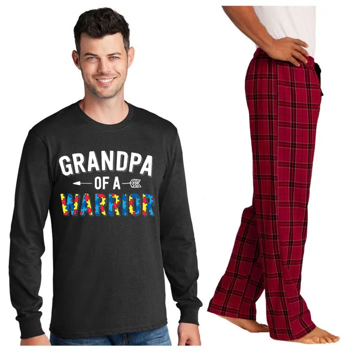 Family Grandpa Of A Warrior Autism Awareness Long Sleeve Pajama Set