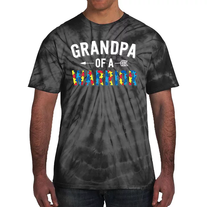 Family Grandpa Of A Warrior Autism Awareness Tie-Dye T-Shirt