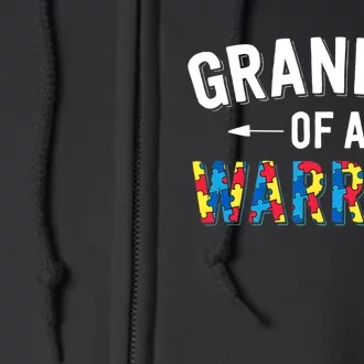 Family Grandpa Of A Warrior Autism Awareness Full Zip Hoodie