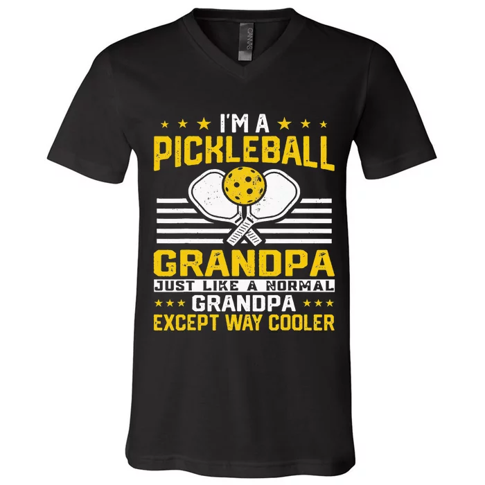 Funny Grandpa Pickleball For Grandfather Papa Daddy V-Neck T-Shirt