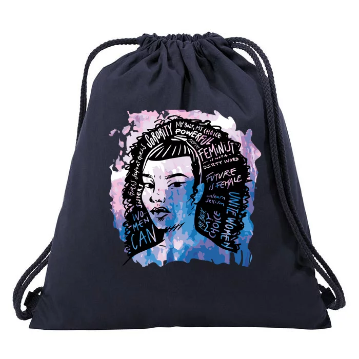 Feminist Girl Power Quote Drawstring Bag