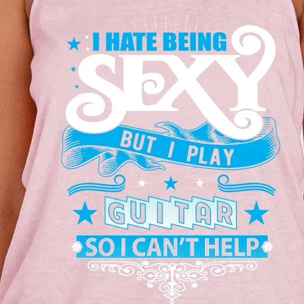 Funny Guitar Player Sexy Guitarist Guitar Lover Slogans Women's Knotted Racerback Tank