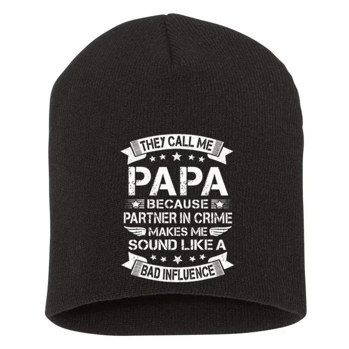 Funny Grandpa Papa Partner In Crime Dad Fathers Day Short Acrylic Beanie