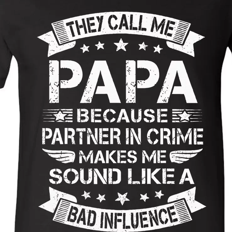 Funny Grandpa Papa Partner In Crime Dad Fathers Day V-Neck T-Shirt