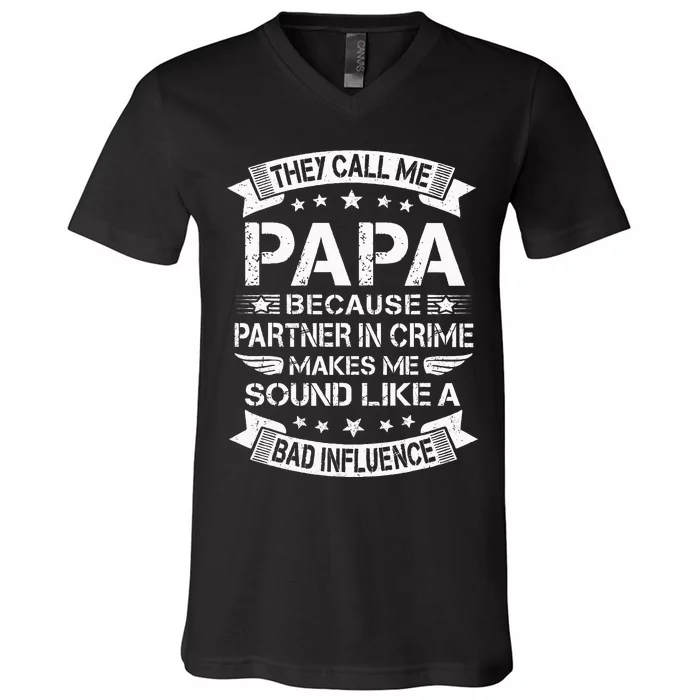 Funny Grandpa Papa Partner In Crime Dad Fathers Day V-Neck T-Shirt