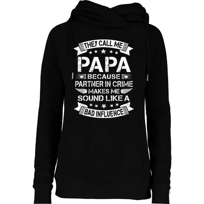 Funny Grandpa Papa Partner In Crime Dad Fathers Day Womens Funnel Neck Pullover Hood