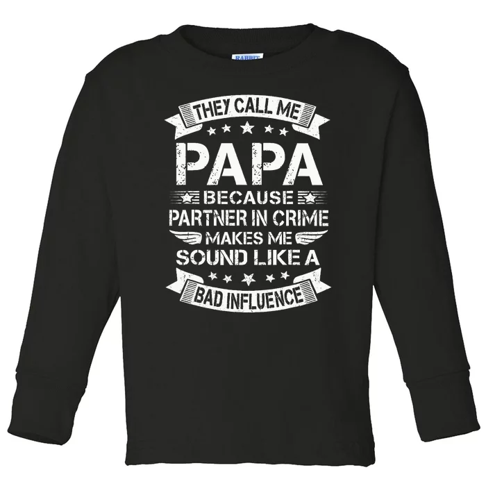 Funny Grandpa Papa Partner In Crime Dad Fathers Day Toddler Long Sleeve Shirt