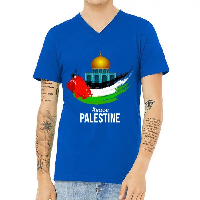 Free Gaza Palestine Flag Arabic Gift Save Palestine Gift V-Neck T-Shirt