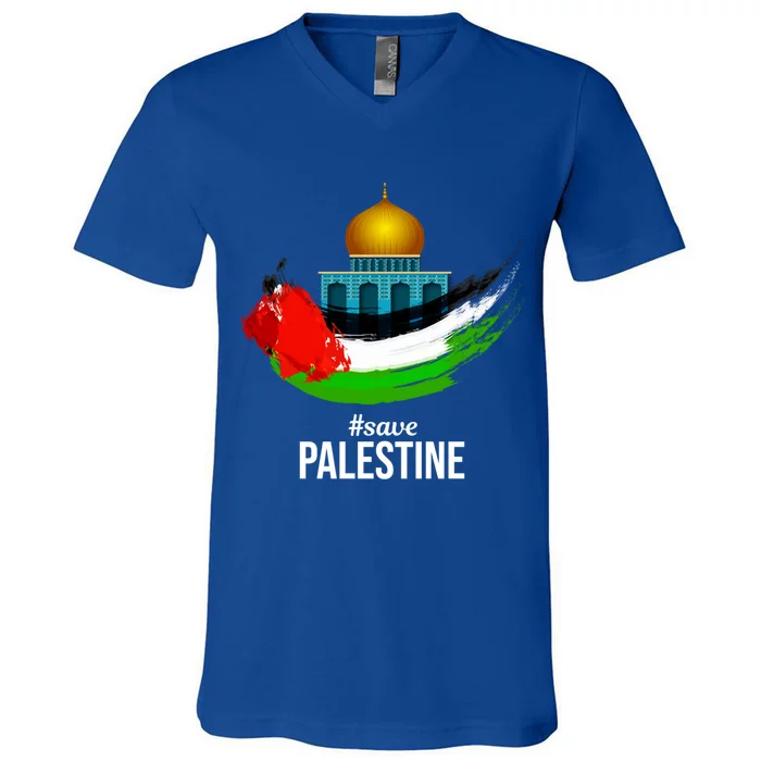 Free Gaza Palestine Flag Arabic Gift Save Palestine Gift V-Neck T-Shirt