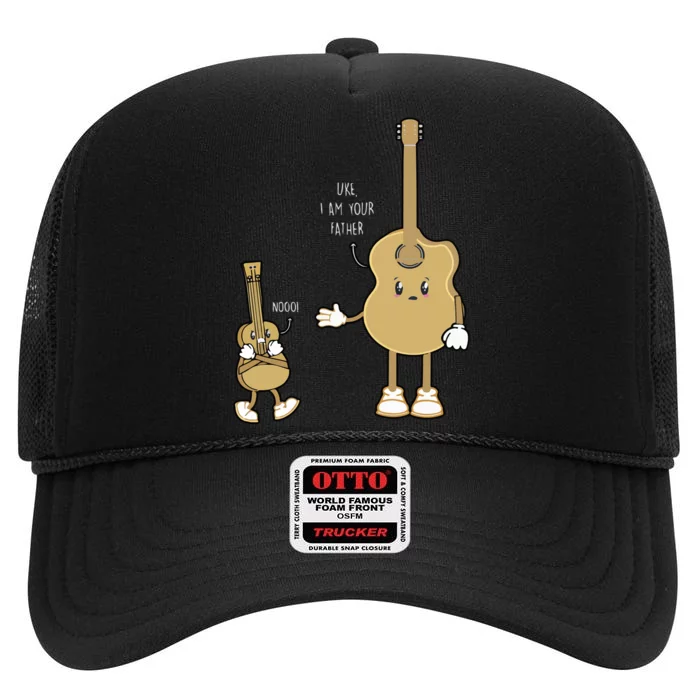 Funny Guitar Player Ukulele Parody Uke I Am Your Father Nooo High Crown Mesh Trucker Hat