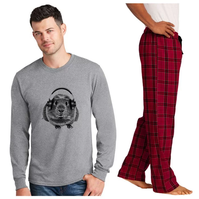 Funny Guinea Pig Graphic Tees Guinea Pig Headphones Long Sleeve Pajama Set