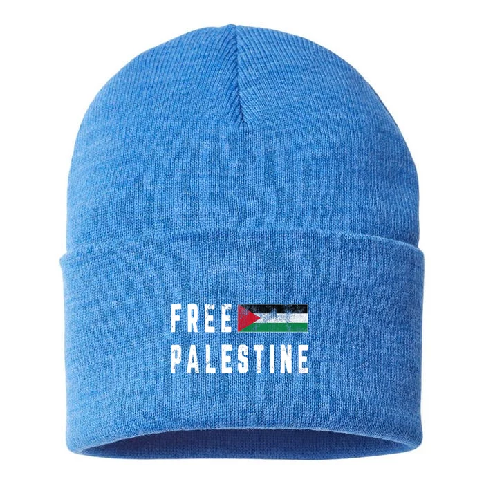 Free Gaza Palestine Flag Arabic Funny Gift Sustainable Knit Beanie