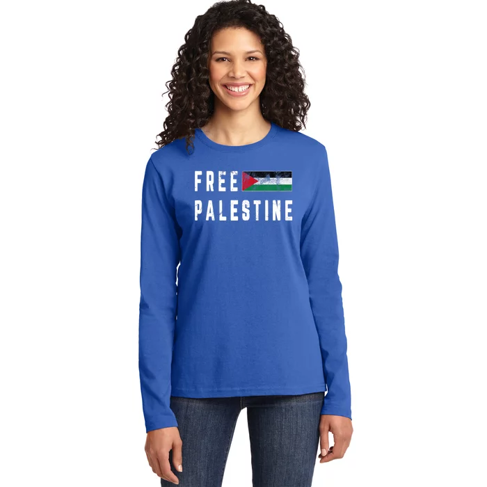 Free Gaza Palestine Flag Arabic Funny Gift Ladies Long Sleeve Shirt