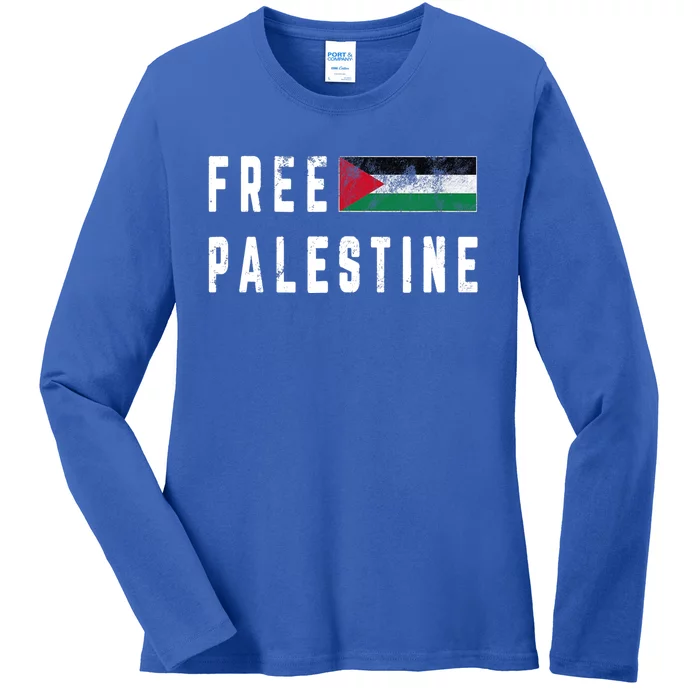 Free Gaza Palestine Flag Arabic Funny Gift Ladies Long Sleeve Shirt