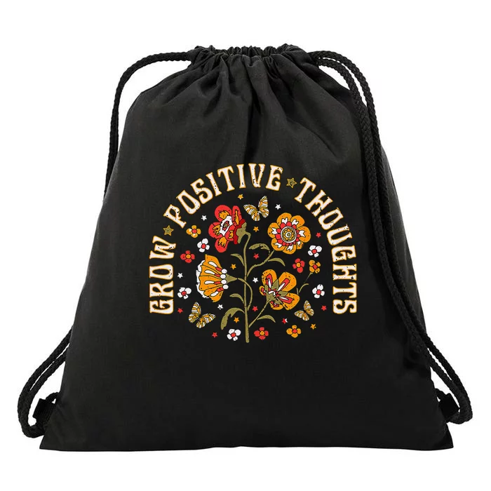 Floral Grow Positive Thoughts Boho Peace Flowers Gardeners Drawstring Bag