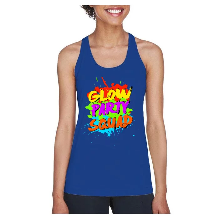 Funny Glow Party Squad Colorful Splash Retro Costume Party Gift Women's Racerback Tank