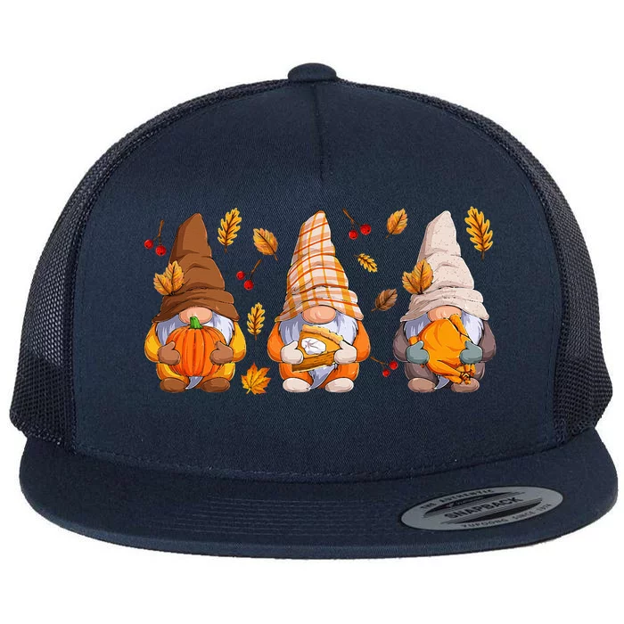 Fall Gnome Pumpkin Turkey  Thanksgiving Autumn Fall Flat Bill Trucker Hat