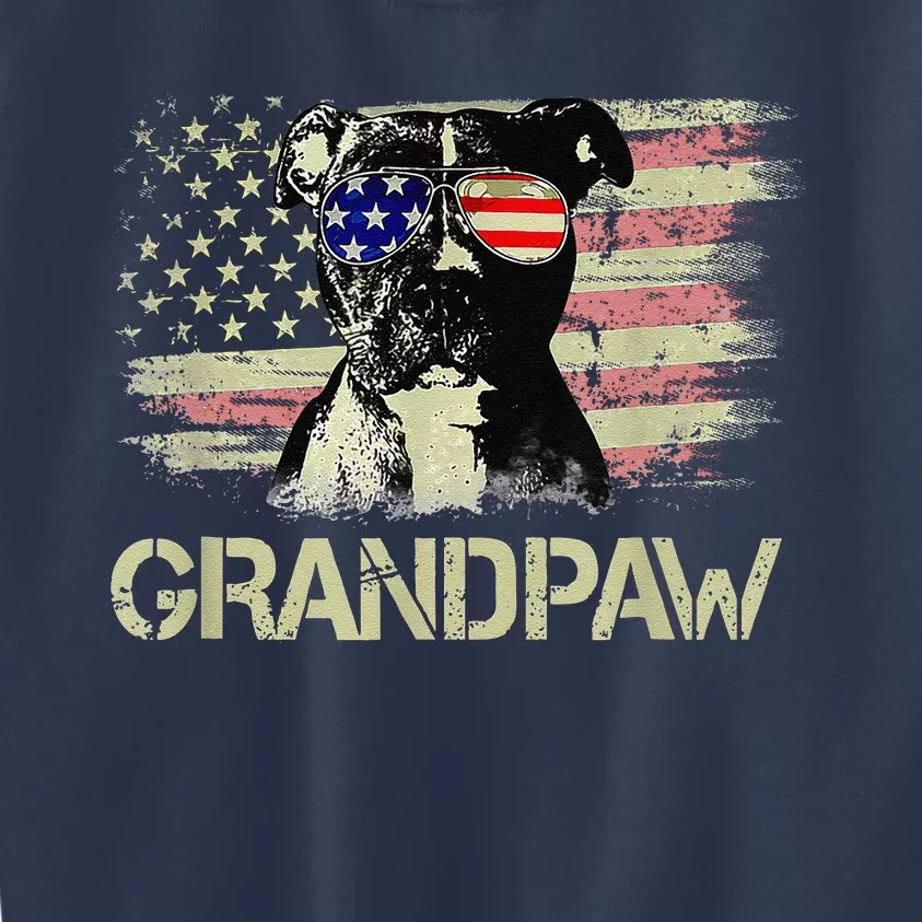 Funny Grandpaw Pitbull American Flag Sunglasses Pittie Dog Grandpa Kids Sweatshirt