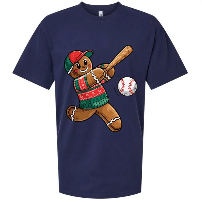 Funny Gingerbread Playing Baseball Christmas Lights Xmas Pjs Sueded Cloud Jersey T-Shirt