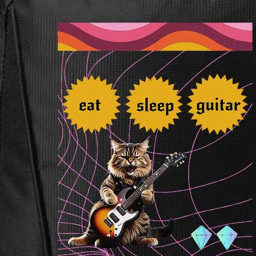 Funny Guitar Player Electric Guitar Players And Cat Lover City Backpack