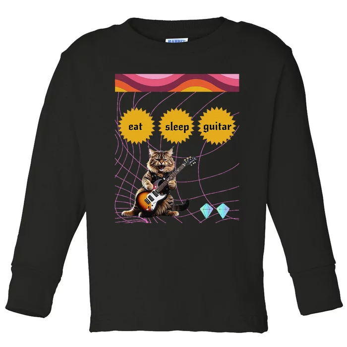 Funny Guitar Player Electric Guitar Players And Cat Lover Toddler Long Sleeve Shirt