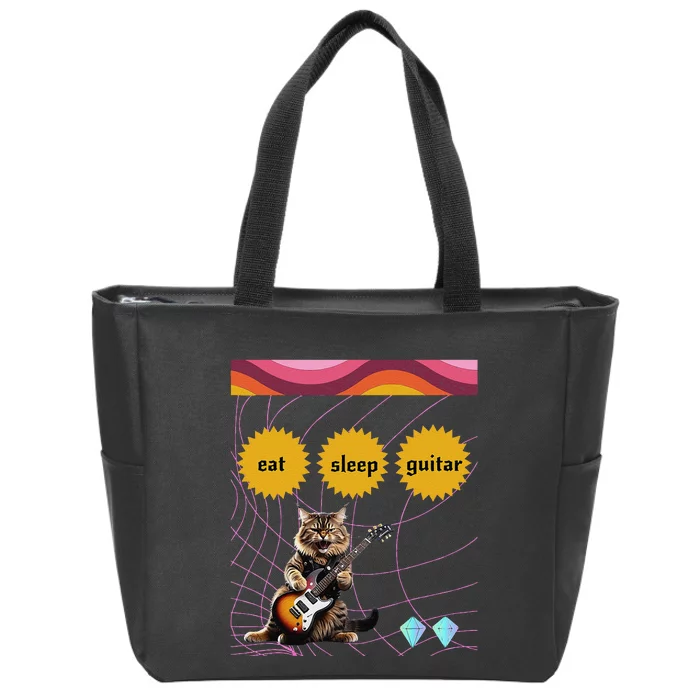 Funny Guitar Player Electric Guitar Players And Cat Lover Zip Tote Bag