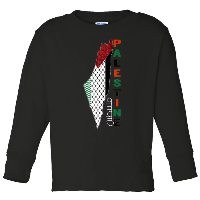 Free Gaza Palestine Flag Arabic Toddler Long Sleeve Shirt