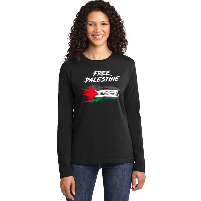 Free Gaza Palestine Flag Stop War Support Peace Ladies Long Sleeve Shirt