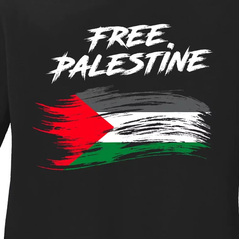 Free Gaza Palestine Flag Stop War Support Peace Ladies Long Sleeve Shirt