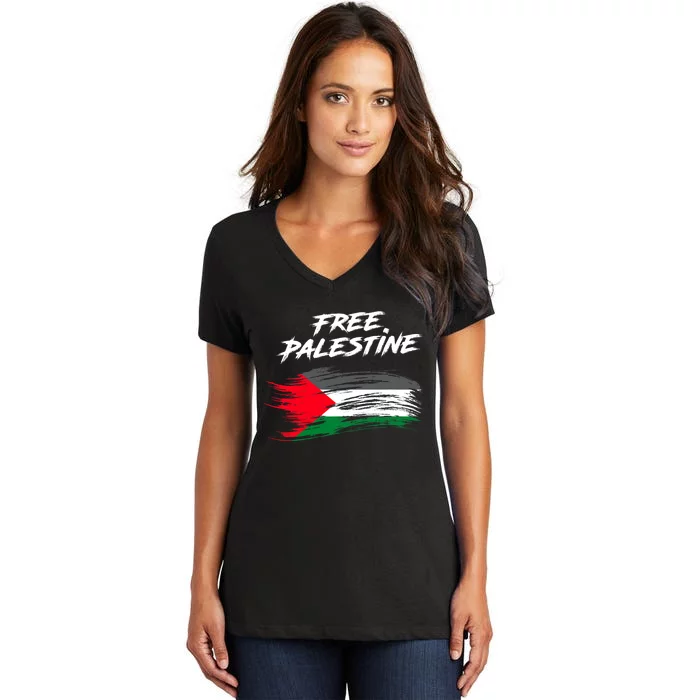 Free Gaza Palestine Flag Stop War Support Peace Women's V-Neck T-Shirt