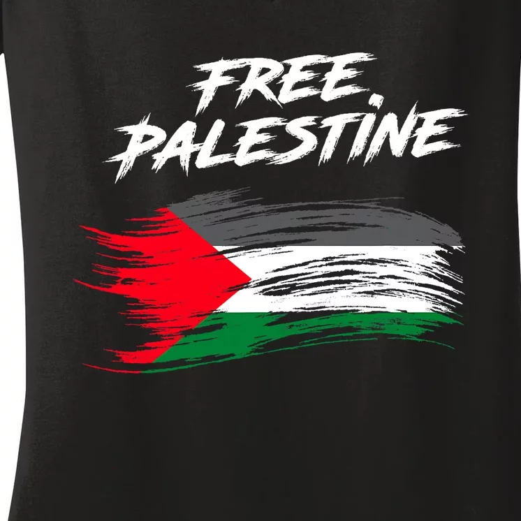 Free Gaza Palestine Flag Stop War Support Peace Women's V-Neck T-Shirt