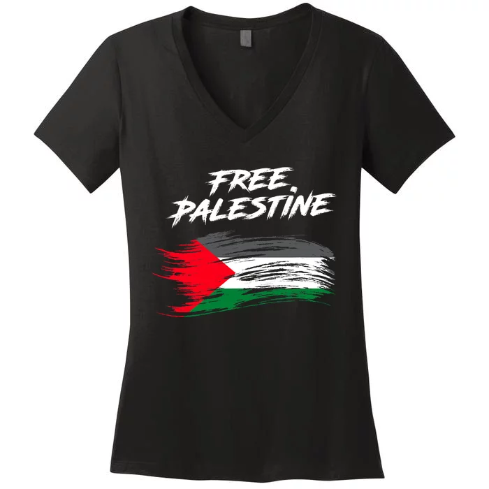 Free Gaza Palestine Flag Stop War Support Peace Women's V-Neck T-Shirt