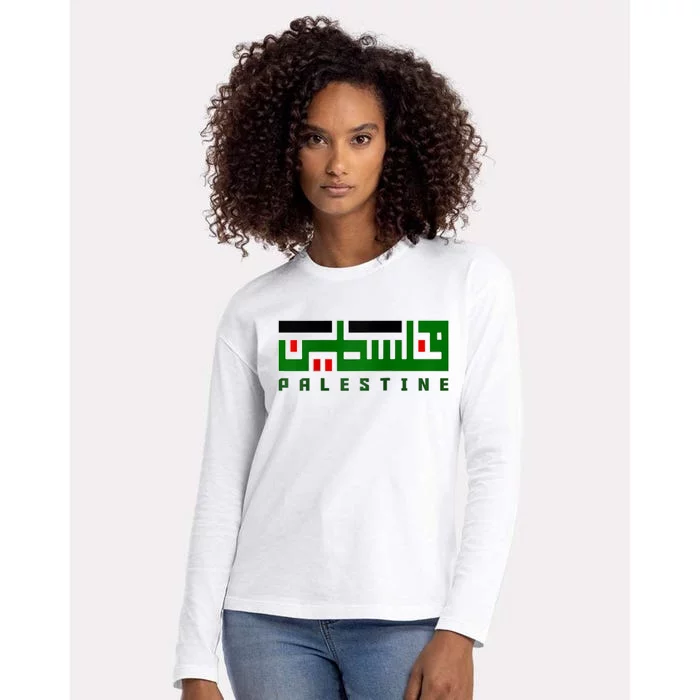 Free Gaza Palestine Flag Proud Palestine Roots Arabic Scarf Womens Cotton Relaxed Long Sleeve T-Shirt