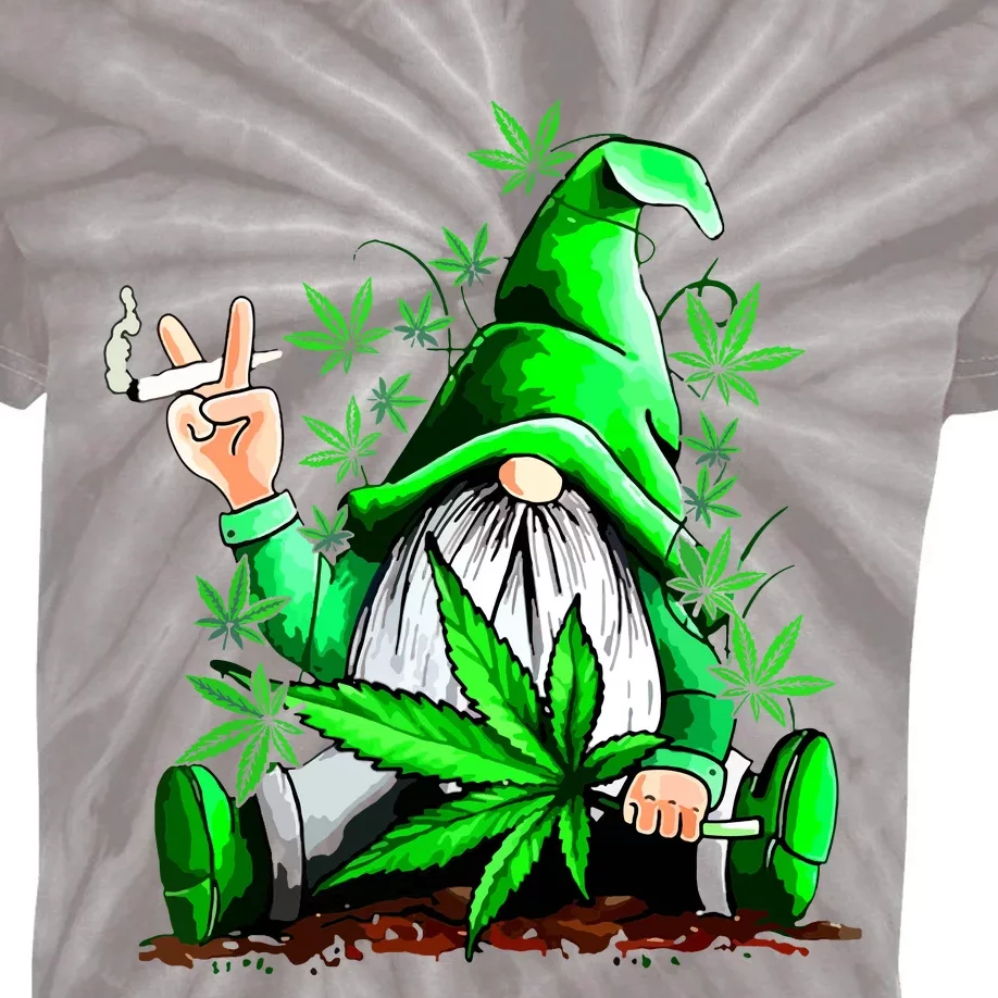 Funny Gnome Pot Leaf 420 Marijuana Weed Cannabis Smoking Kids Tie-Dye T-Shirt